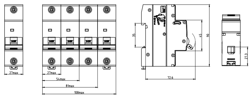 ETEK MCB EKM2-125H-Größe