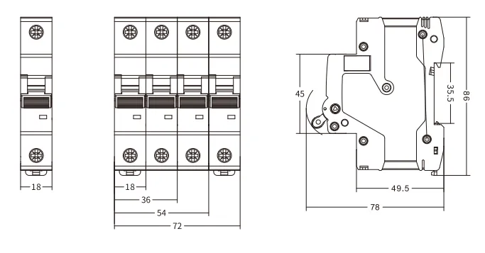 ETEK 6kA MCB EKM3-125S Größe