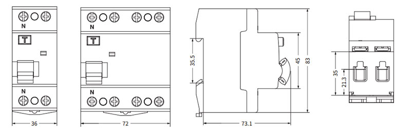 ETEK RCCB AKL6-100 Größe