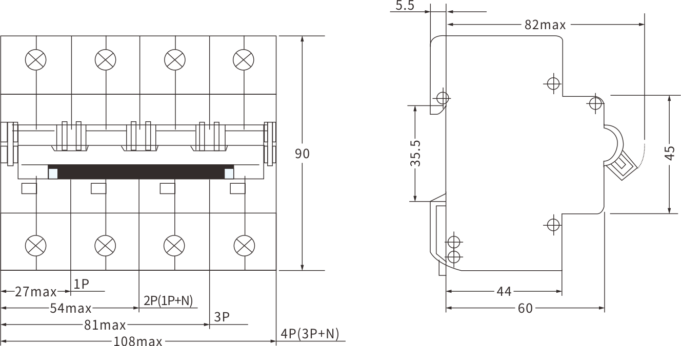 ETEK BIG Strom MCB EKM1-125H Größe