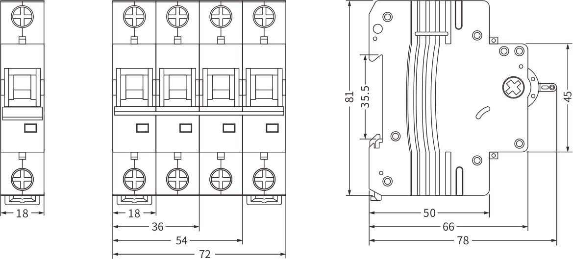 ETEK MCB EKM1-63H Größe