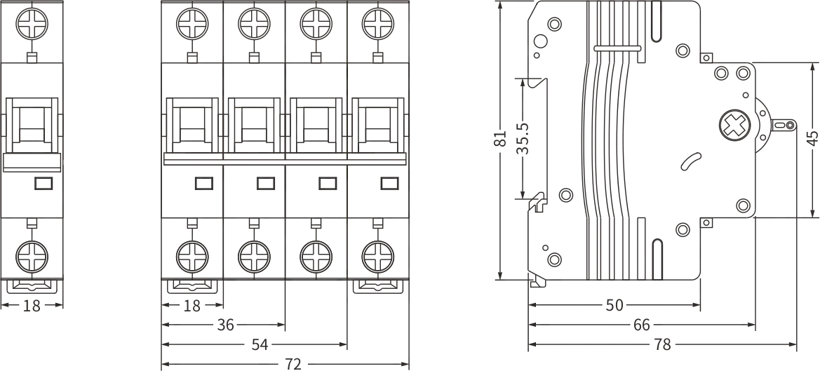 ETEK MCB EKM1-63H Größe