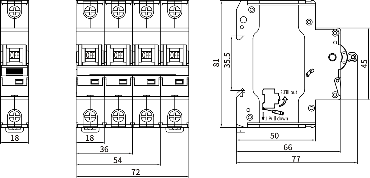 ETEK MCB EKM3-63 Größe