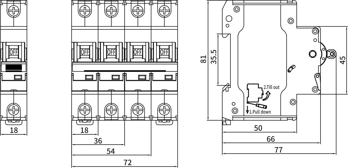 ETEK MCB EKM3-63 Größe